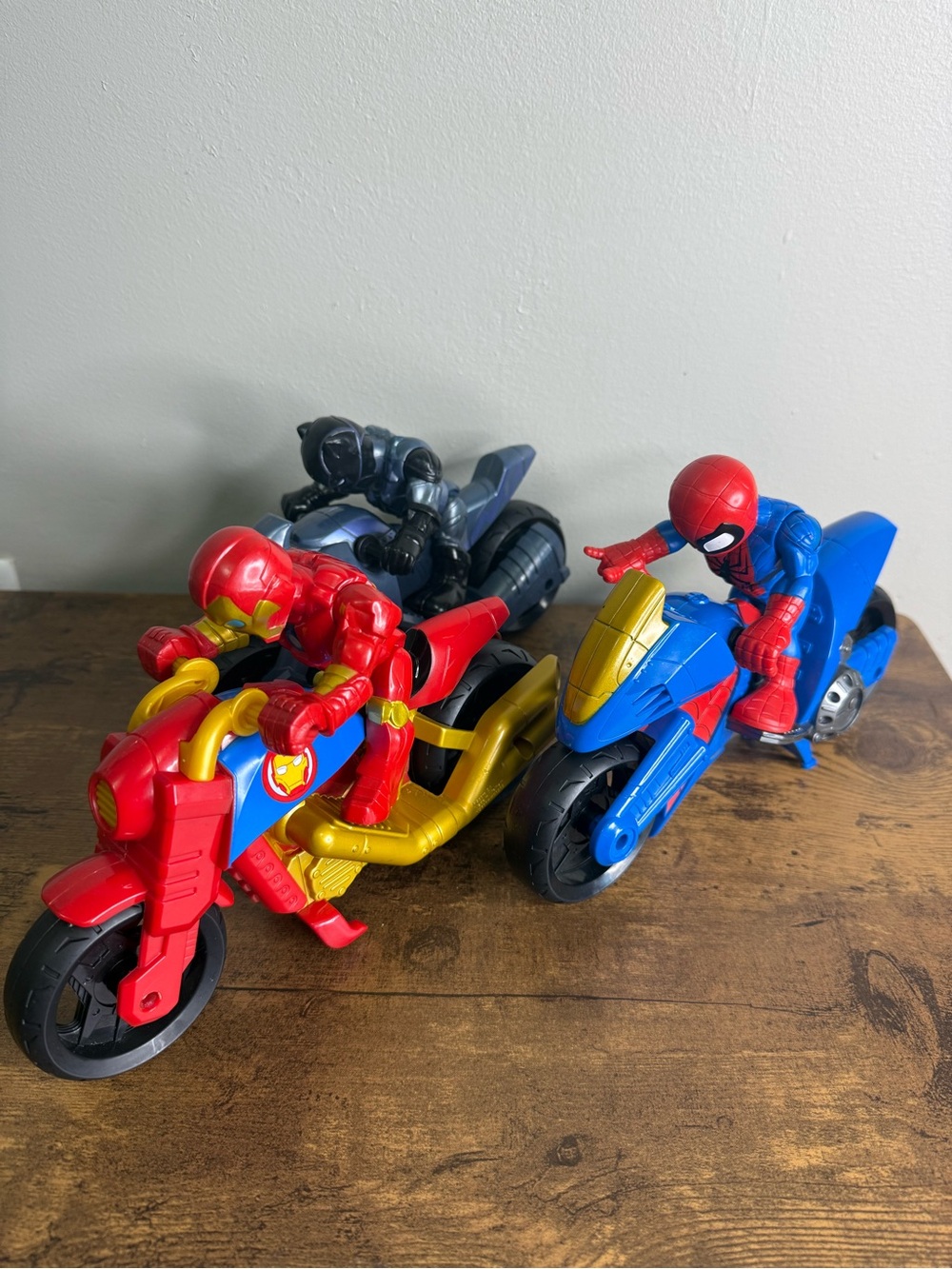 Marvel Super Hero Adventures Motorcycle Lot Iron Man Spider-Man Black Panther
